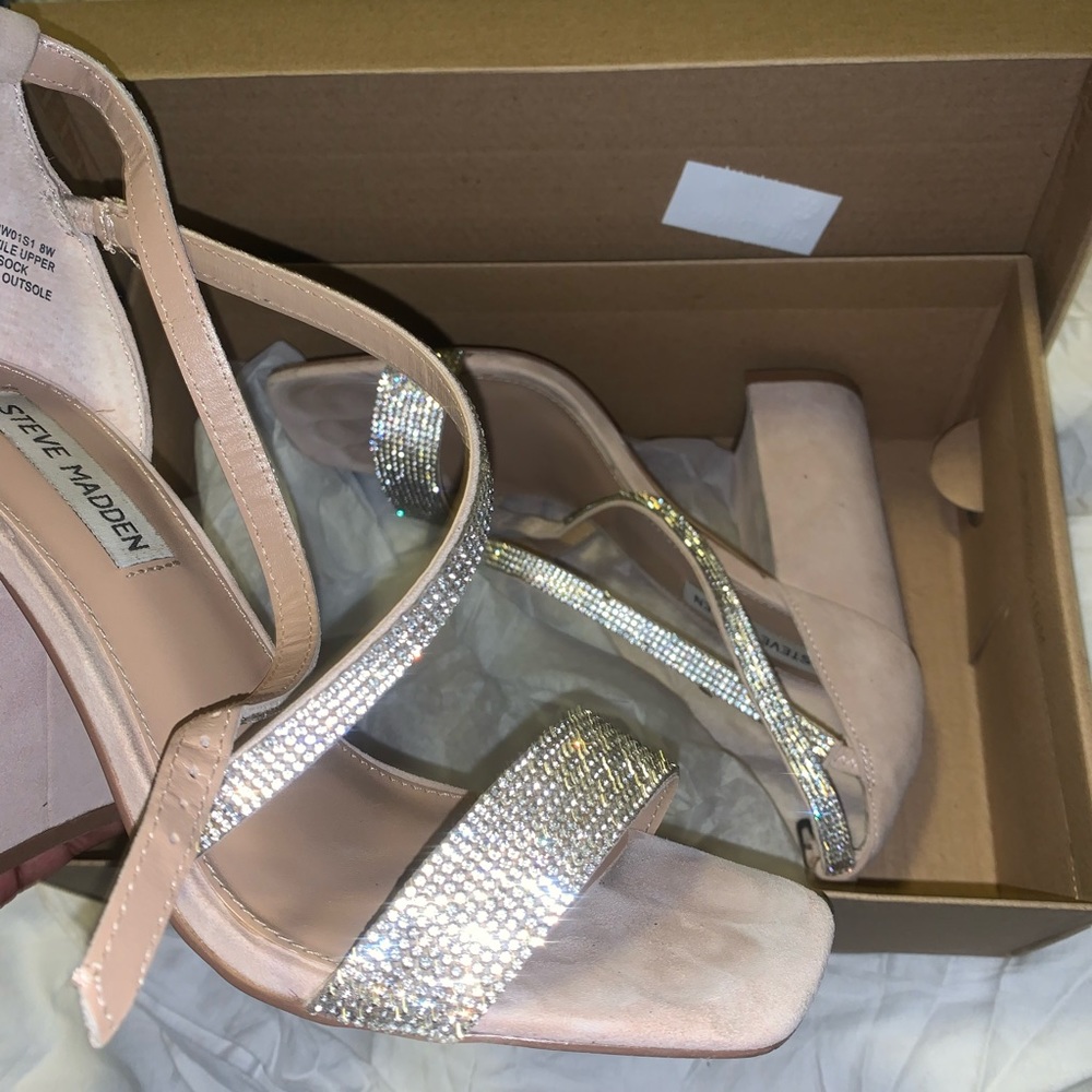 Steve Madden nude heels with bling strip. Worn twice. Thick heel.